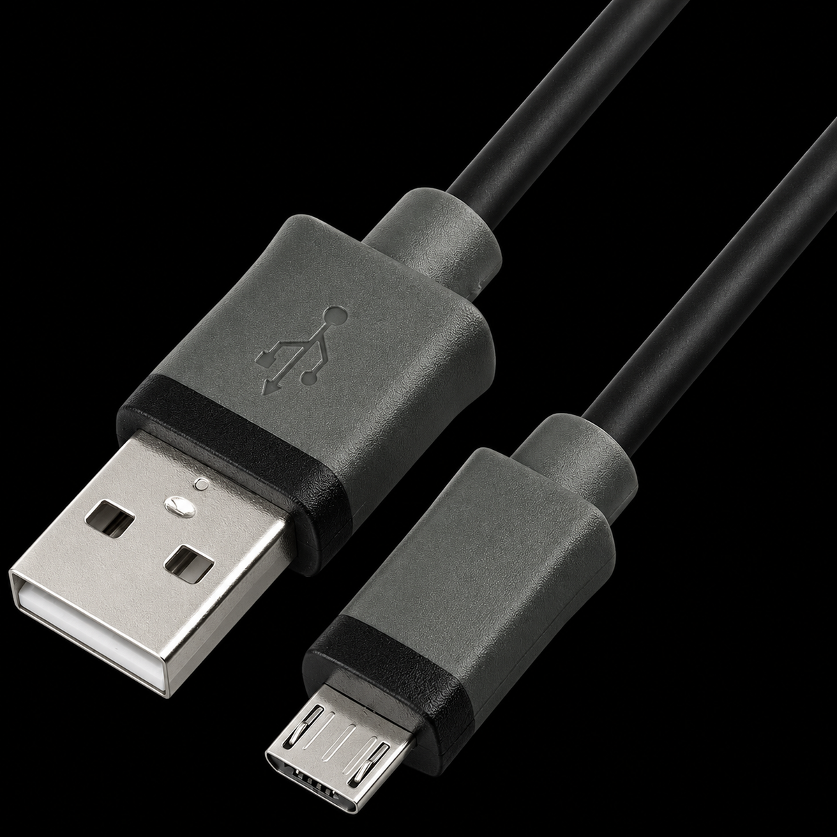 Micro USB cable connector detail on black