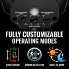 The Outdoor Motion Security Light's control panel with customizable operating modes on a white background